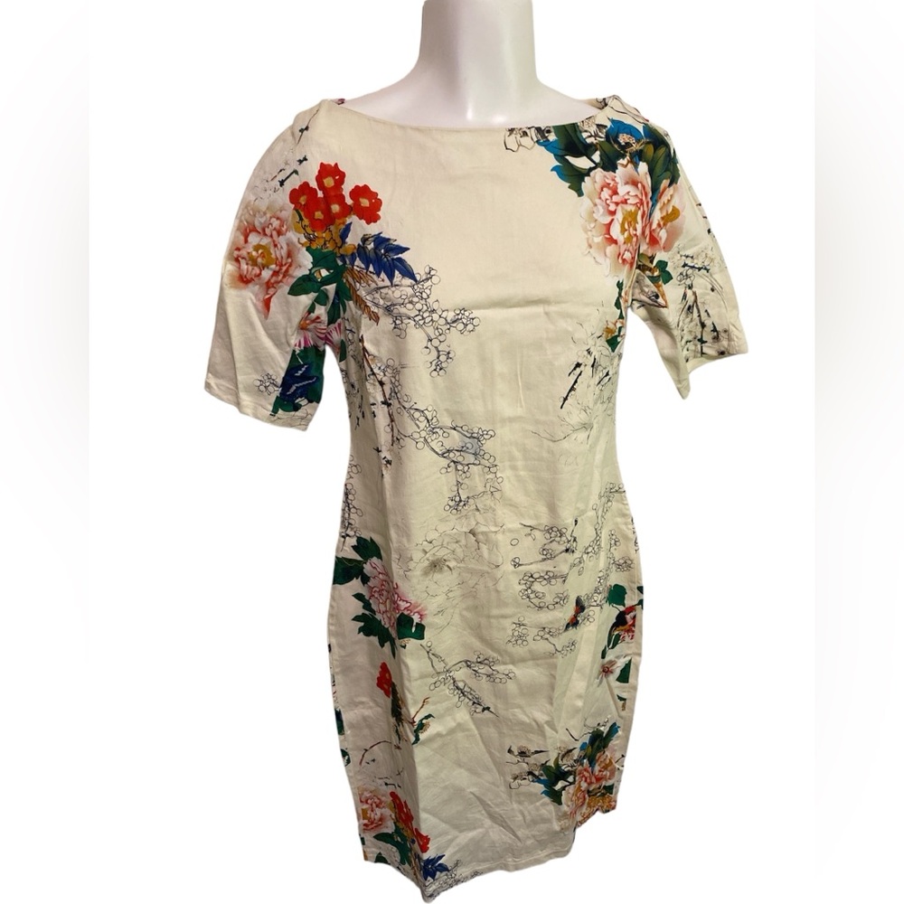 Zara Cotton Floral Boat Neck Bodycon Sheath Dress